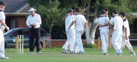 The Moment - the last ball is bowled in the Seconds, and Moonee Valley wins the flag. Premiership-2ndsTheMoment 460pix
